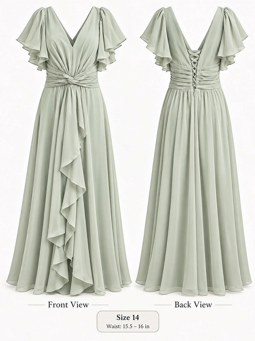 Lulus Promise of Love Sage Brush Flutter Sleeve Maxi Dress Sage Green Size 14